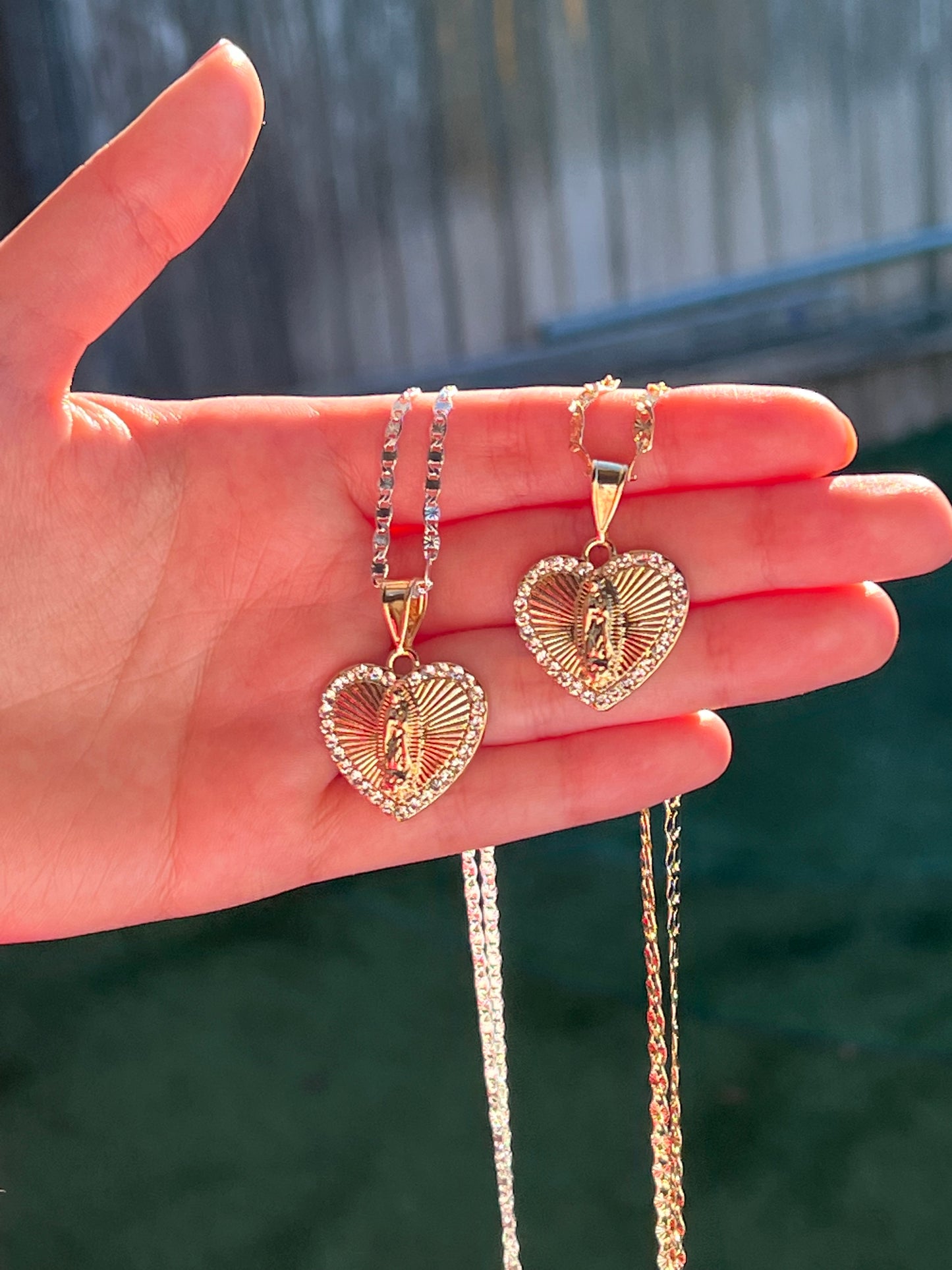 Virgen Mary heart diamond necklace gold chain