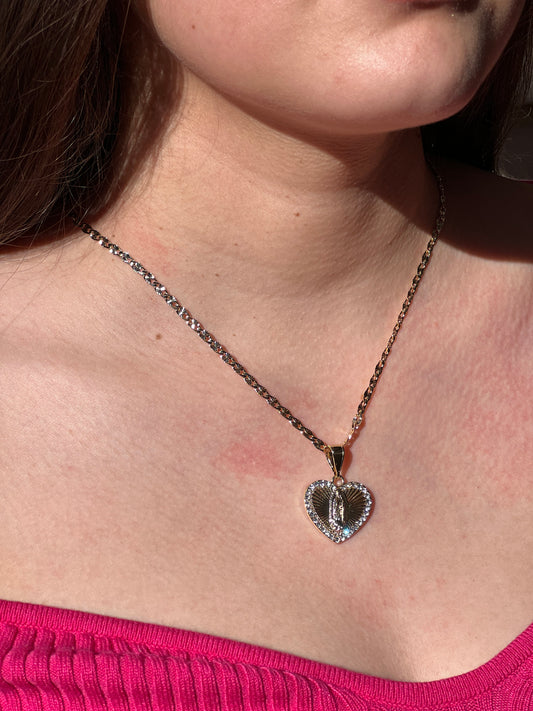 Virgen Mary heart diamond necklace gold chain