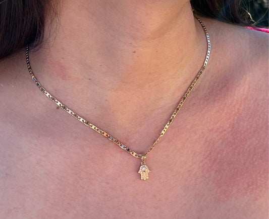 Hamsa hand diamond necklace rose gold